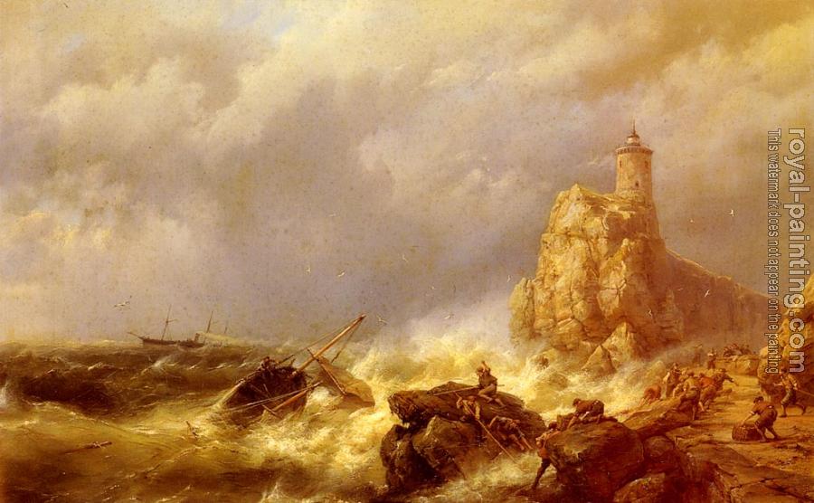 Johannes Hermanus Koekkoek : A Shipwreck In Stormy Seas